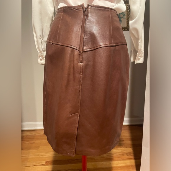 Vintage Chocolate Brown Leather Mini Skirt By Renaissance - Picture 7 of 12
